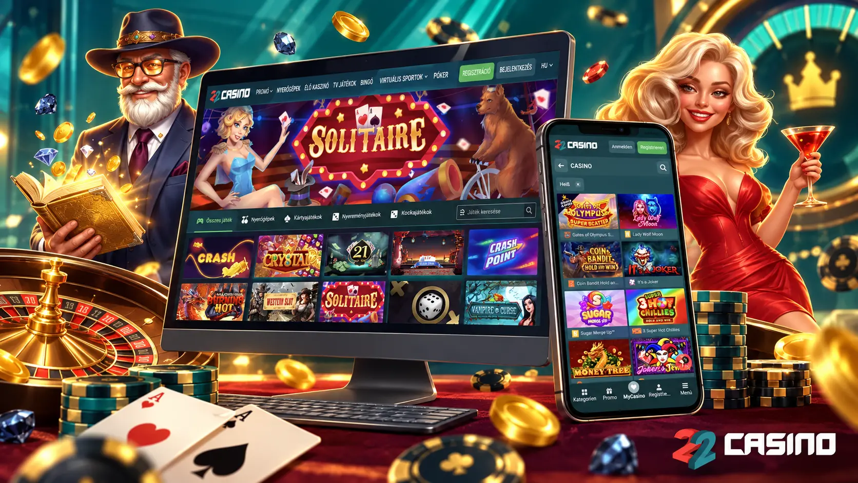 Mobil böngészős bejelentkezési folyamat a 22Casino oldalán