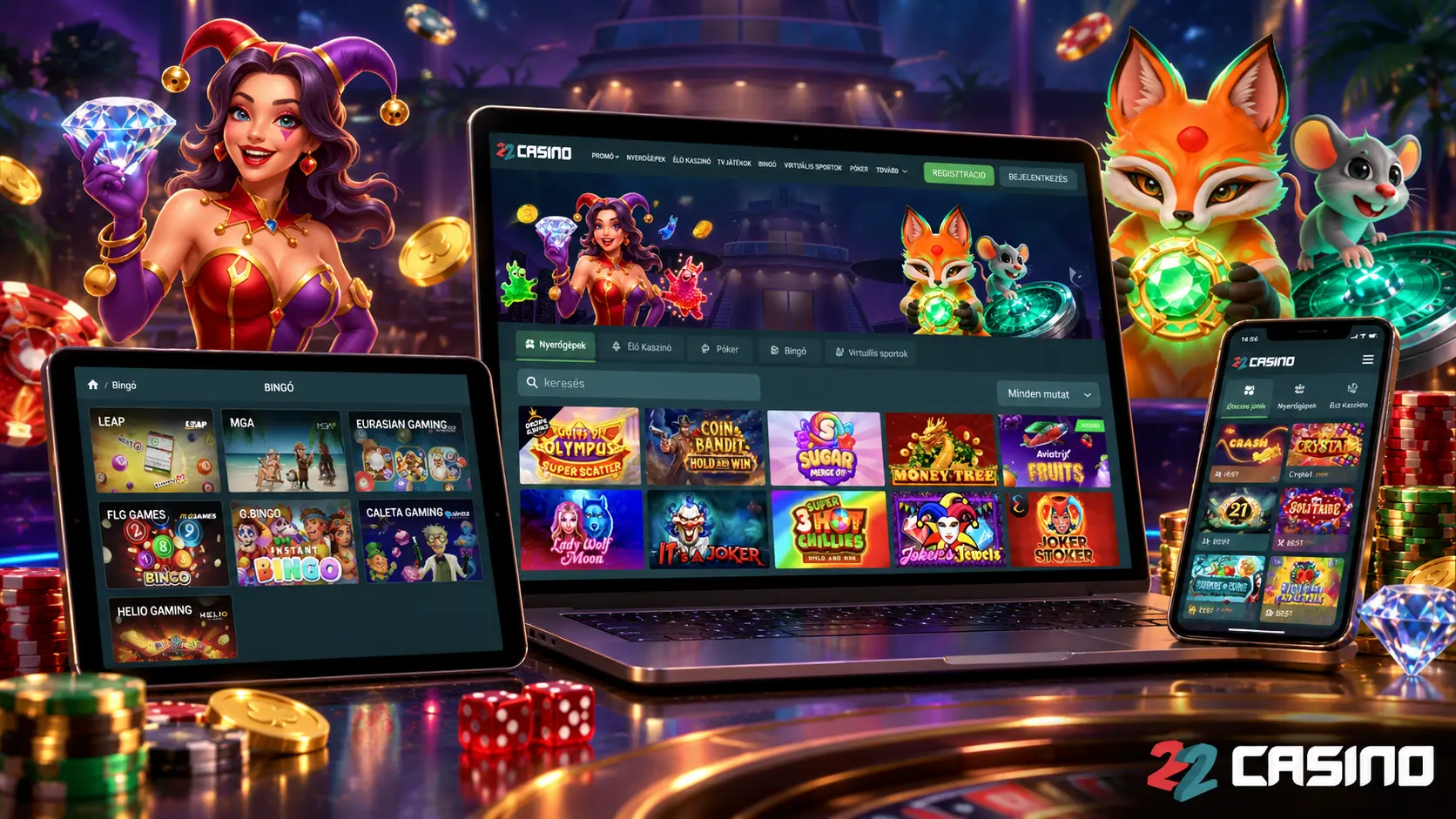 Regisztráció és bejelentkezés a 22Casino oldalán